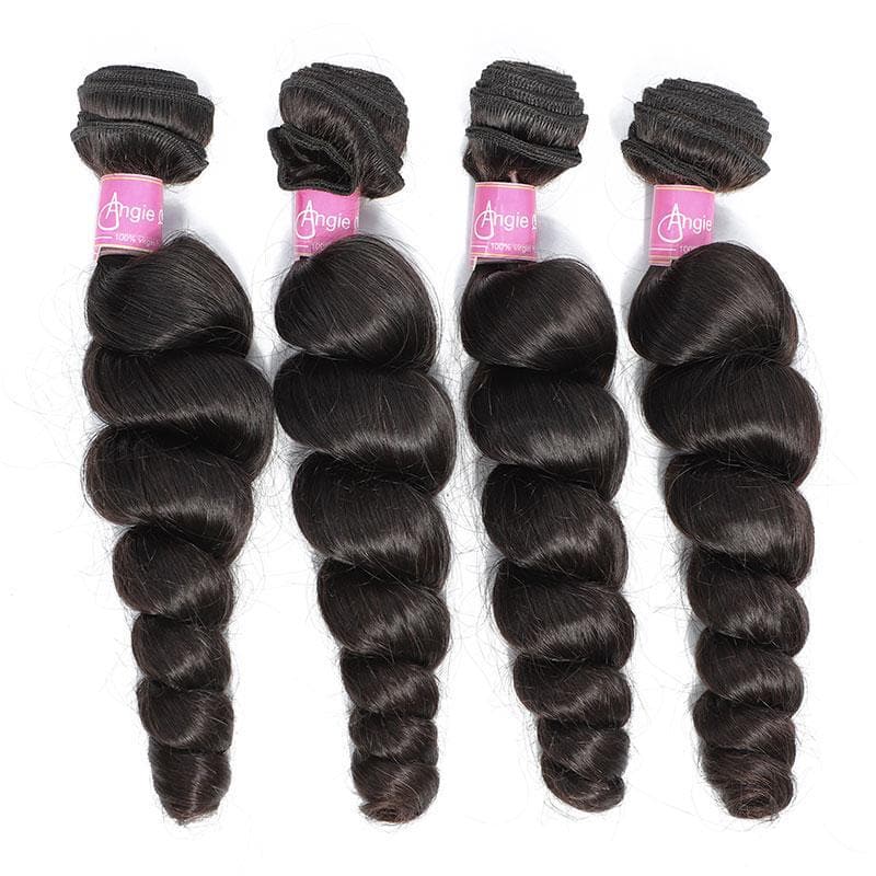 Angie Queen 4 Bundles Peruvian Loose Wave Virgin Human Hair Weave Bundles