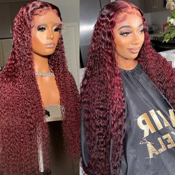 AngieQueen Hair 99J Color Deep Wave Lace Front Wig