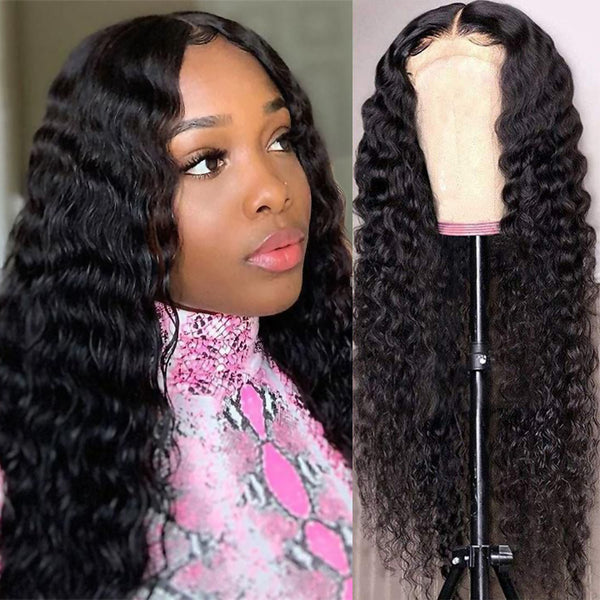 Angie Queen 4*4 Lace Closure Wigs Indian Deep Wave Human Hair Wigs 180% Density Pre-plucked