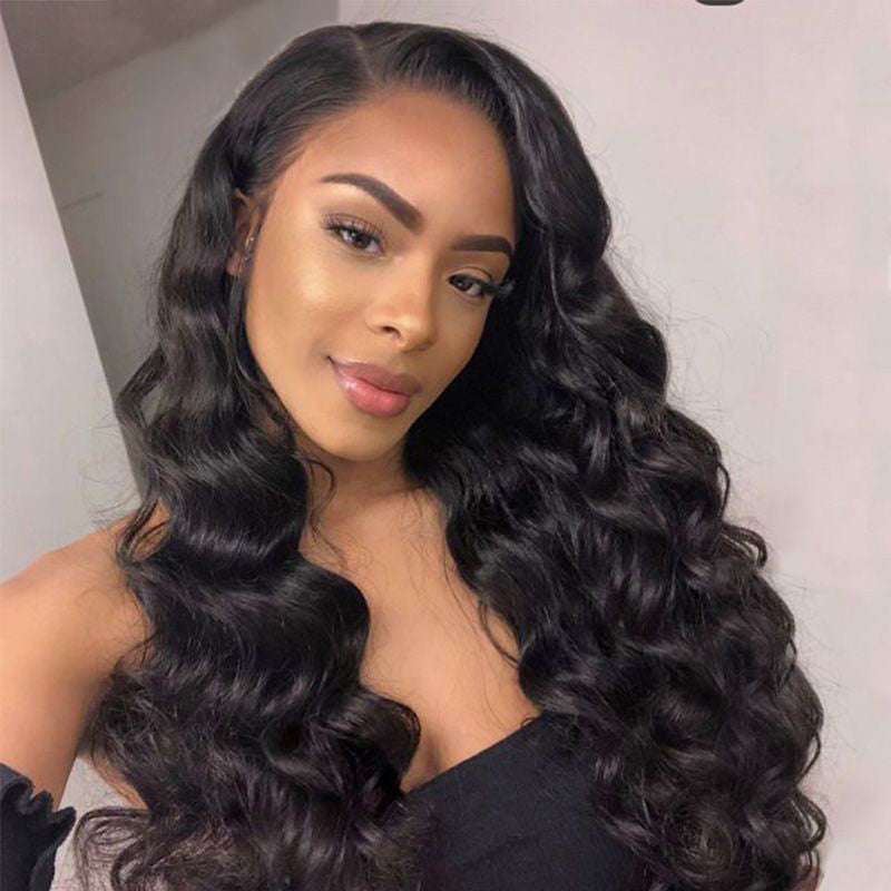 Angie Queen 3 Bundles with Frontal Peruvian Loose Wave Virgin Human Hair Weave Bundles