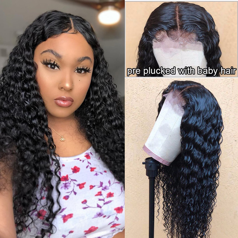 Angie Queen 4*4 Lace Closure Wigs Brazilian Loose Deep Wave Human Hair Wigs 180% Density Pre-plucked