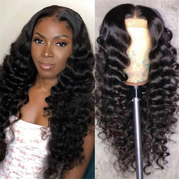 Angie Queen 13x4 T Part Lace Front Wigs Peruvian Loose Deep Wave Human Hair Wigs 180% Density Pre-plucked