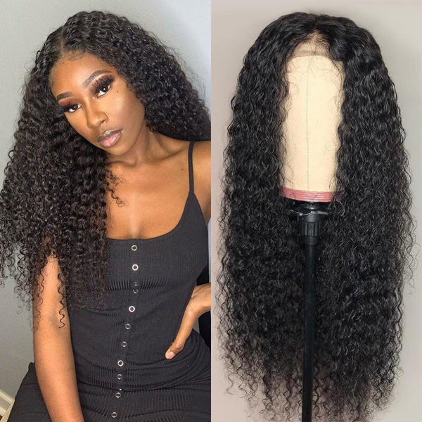 Angie Queen 13x4 T Part Lace Front Wigs Peruvian Jerry Curly Human Hair Wigs 180% Density Pre-plucked