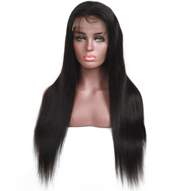 AngieQueen 13x4 T Part Lace Front Wigs Peruvian Silky Straight Human Hair Wigs 180% Density Pre-plucked