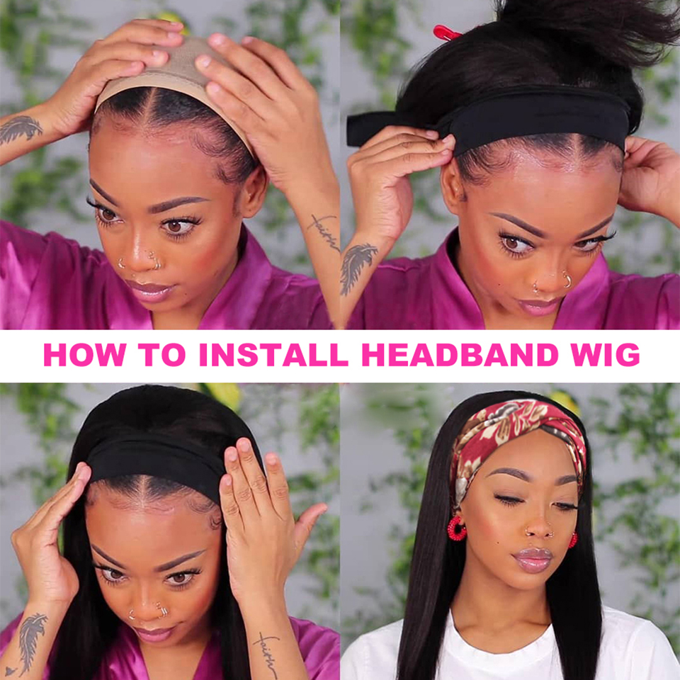 AngieQueen Straight Human Hair Wig Glueless Wig Brazilian Virgin Hair Machine Made Headband Wig 180% Density