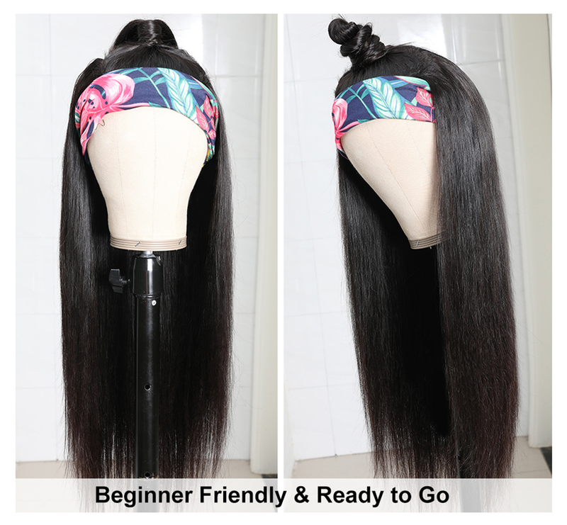 AngieQueen Straight Human Hair Wig Glueless Wig Brazilian Virgin Hair Machine Made Headband Wig 180% Density