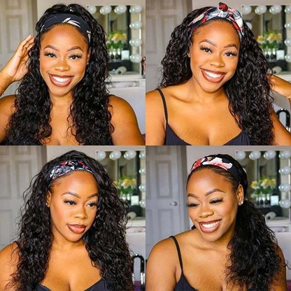 AngieQueen Water Wave Human Hair Wig Glueless Wig Brazilian Virgin Hair Machine Made Headband Wig 180% Density