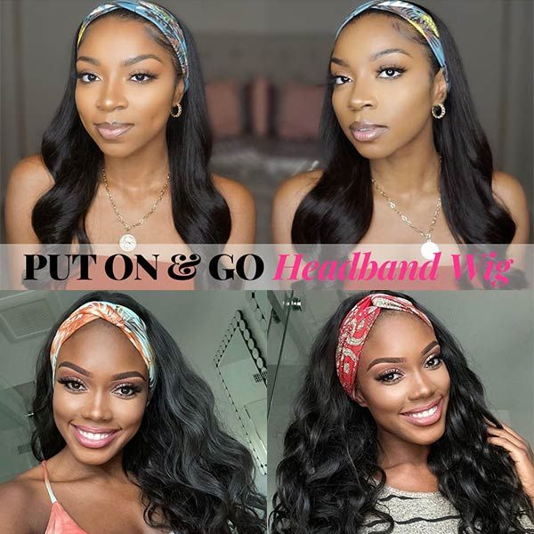 AngieQueen Body Wave Human Hair Wig Glueless Wig Brazilian Virgin Hair Machine Made Headband Wig 180% Density