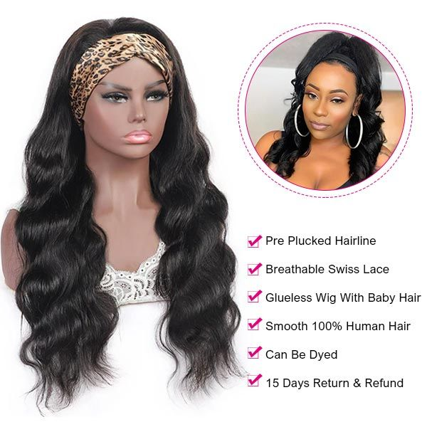AngieQueen Body Wave Human Hair Wig Glueless Wig Brazilian Virgin Hair Machine Made Headband Wig 180% Density
