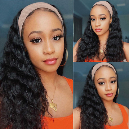 AngieQueen Loose Deep  Wave Human Hair Wig Glueless Wig Brazilian Virgin Hair Machine Made Headband Wig 180% Density