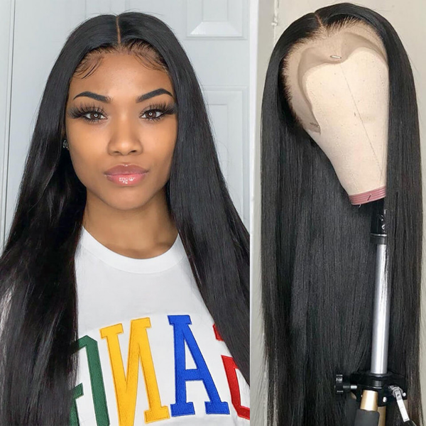 AngieQueen 13x4 T Part Lace Front Wigs Brazilian Silky Straight Human Hair Wigs 180% Density Pre-plucked