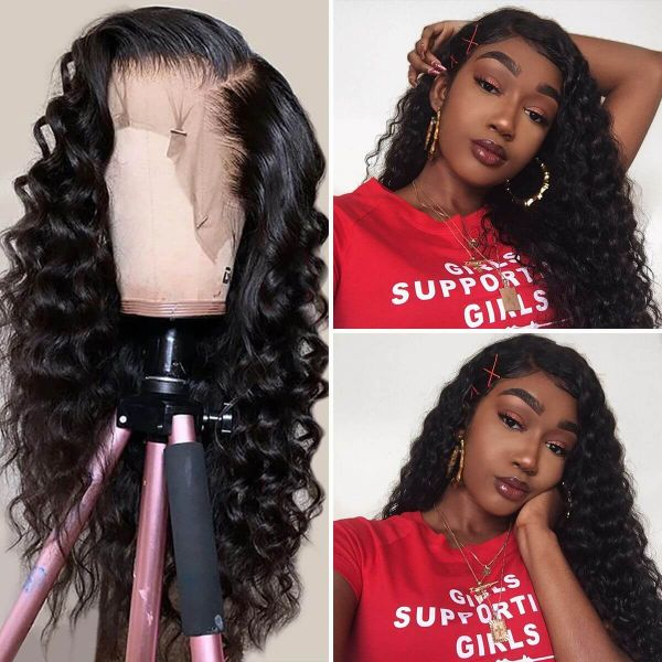 Angie Queen 13x4 Lace Front Wigs Indian Loose Deep Wave Human Hair Wigs 180% Density Pre-plucked