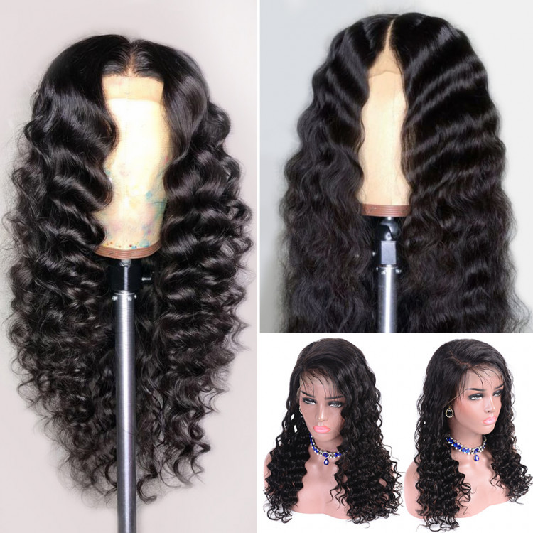 Angie Queen 4*4 Lace Closure Wigs Malaysian Loose Deep Wave Human Hair Wigs 180% Density Pre-plucked