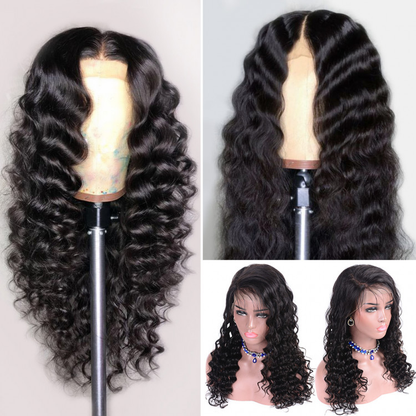 Angie Queen 4*4 Lace Closure Wigs Malaysian Loose Deep Wave Human Hair Wigs 180% Density Pre-plucked