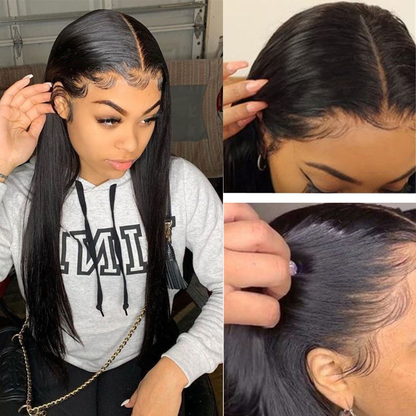 Angie Queen 4*4 Lace Closure Wigs Perruques de cheveux humains droits brésiliens 180% de densité pré-collés