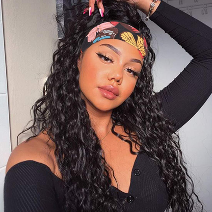 AngieQueen Water Wave Human Hair Wig Glueless Wig Brazilian Virgin Hair Machine Made Headband Wig 180% Density
