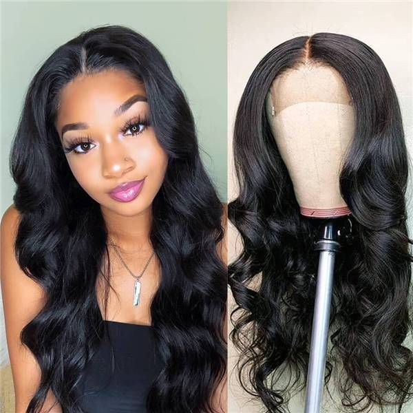 Angie Queen 4*4 Lace Closure Wigs Malaysian Body Wave Human Hair Wigs 180% Density Pre-plucked