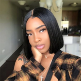 Angie Queen Bob Lace Frontal Wigs Indian Straight Human Hair Wigs Pre-plucked