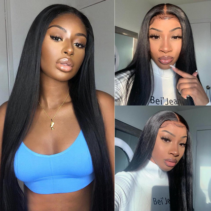 Angie Queen 4*4 Lace Closure Wigs Perruques de cheveux humains droits brésiliens 180% de densité pré-collés