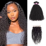 Angie Queen 3 Bundles with Closure Malaysian Curly Virgin Human Hair Weave Bundles