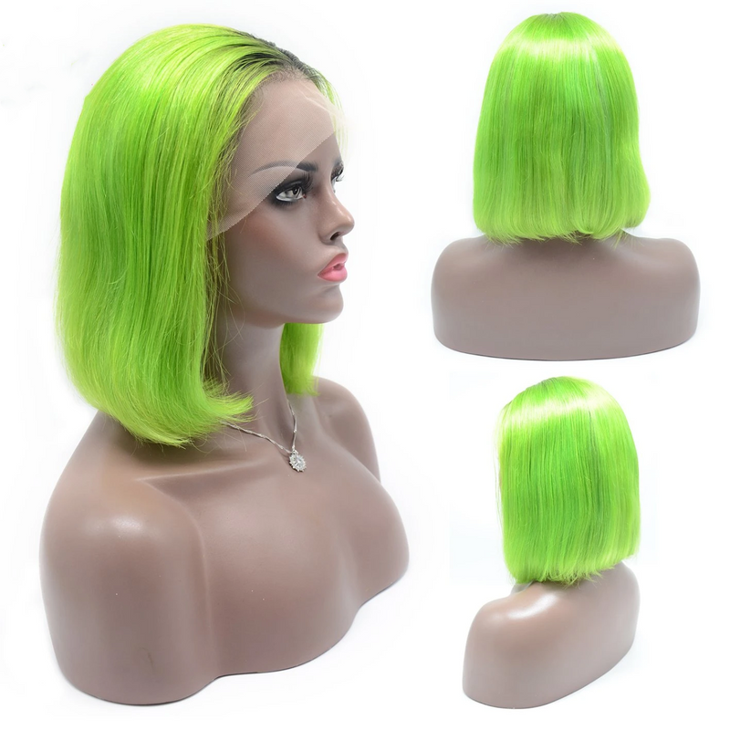 Angie Queen T1b/Neon Green Straight Middle Part Frontal Lace Bob Wig