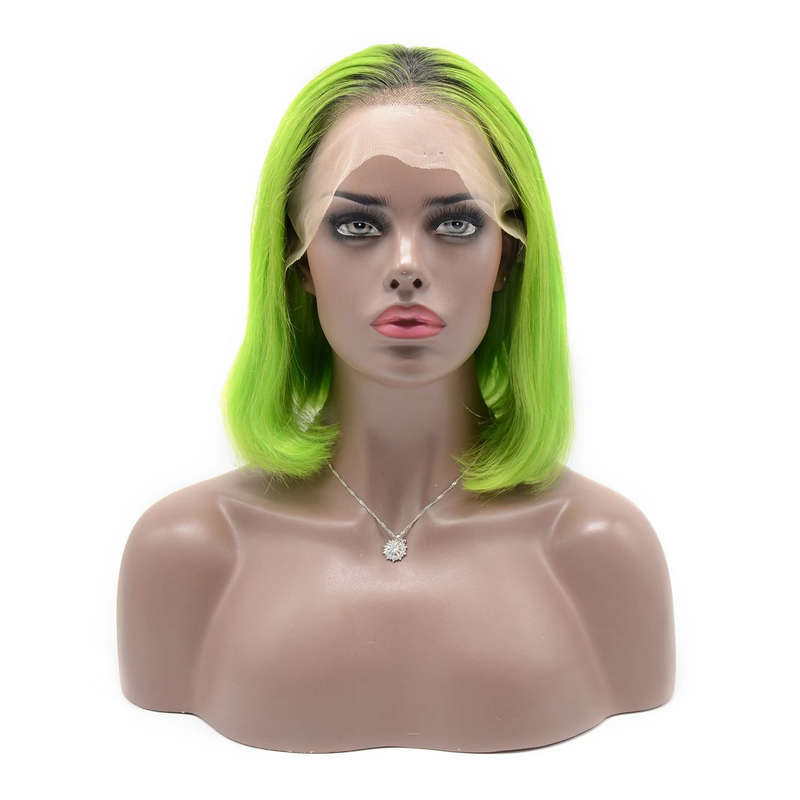 Angie Queen T1b/Neon Green Straight Middle Part Frontal Lace Bob Wig