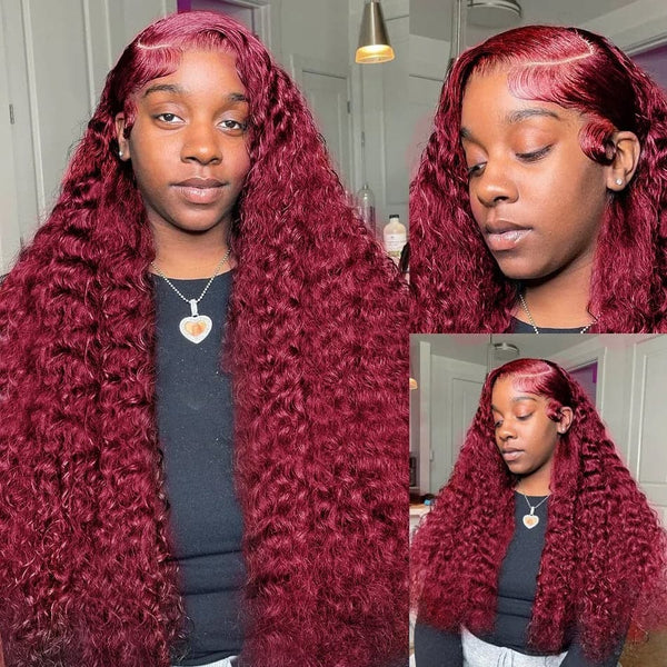 AngieQueen Hair 99J  Color Water Wave Lace Front Wig