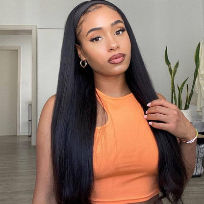 AngieQueen Straight Human Hair Wig Glueless Wig Brazilian Virgin Hair Machine Made Headband Wig 180% Density