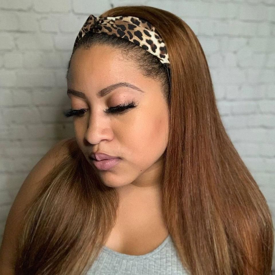 AngieQueen Straight Headband Wig Human Hair Highlight #4 /30  Remy  Full Machine Made Wig