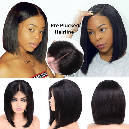 Angie Queen Bob Lace Wigs Peruvian Straight Human Hair Wigs Pre-plucked