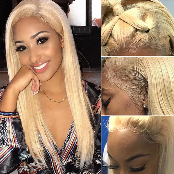 Angie Queen 13x4 Lace Front Wigs Pure 613 Blonde Straight Human Hair With Baby Hair