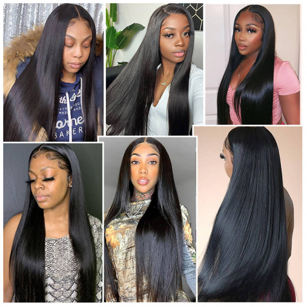 AngieQueen Transparent Brazilian Silky Straight Natural Color 13X6 Long  Lace Front Human Wig
