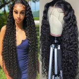 Angiequeen Water Wave Real 13X4 HD /Transparent 18-36 inches Natural Black Long Wig