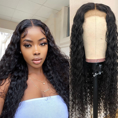 Angie Queen 4*4 Lace Closure Wigs Indian Water Wave Human Hair Wigs 180% Density Pre-plucked