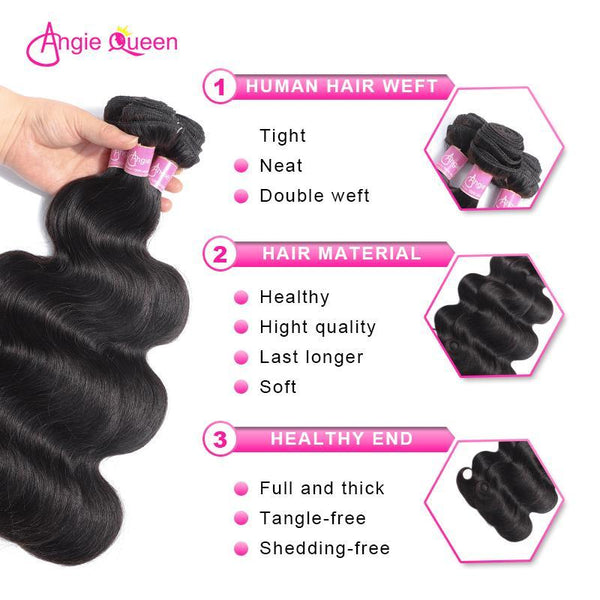 Angie Queen 3 Bundles Malaysian Body Wave Virgin Human Hair Weave Bundles