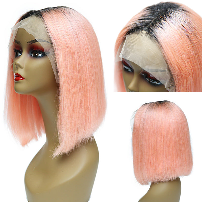 Angie Queen T1b/Rose Pink Straight Middle Part Frontal Lace Bob Wig