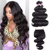 Angie Queen 3 Bundles with Closure Indian Body Wave Virgin Human Hair Weave Bundles