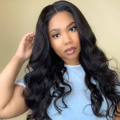 Angie Queen 4*4 Lace Closure Wigs Malaysian Body Wave Human Hair Wigs 180% Density Pre-plucked
