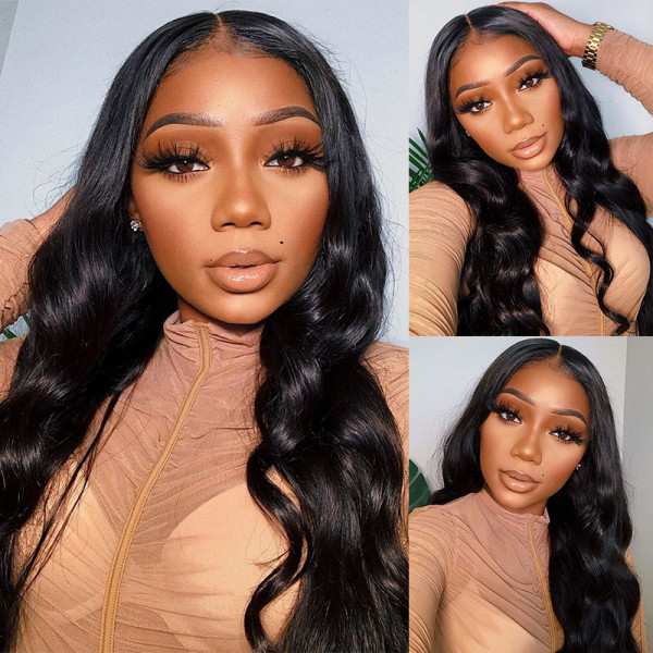 Angie Queen 4*4 Lace Closure Wigs Peruvian Body Wave Human Hair Wigs 180% Density Pre-plucked