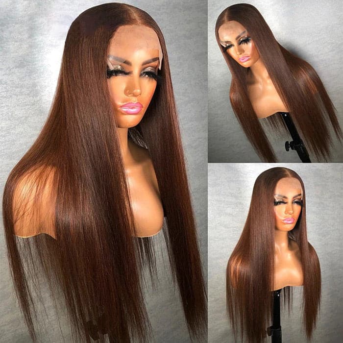 AngieQueen Hair #4 Color Straight  13X4 Lace Front Wig