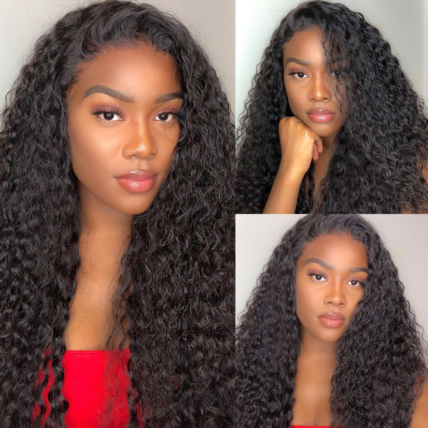 Angie Queen 4*4 Lace Closure Wigs Indian Curly Human Hair Wigs 180% Density Pre-plucked