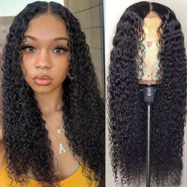 Angie Queen 4*4 Lace Closure Wigs Malaysian Curly Human Hair Wigs 180% Density Pre-plucked