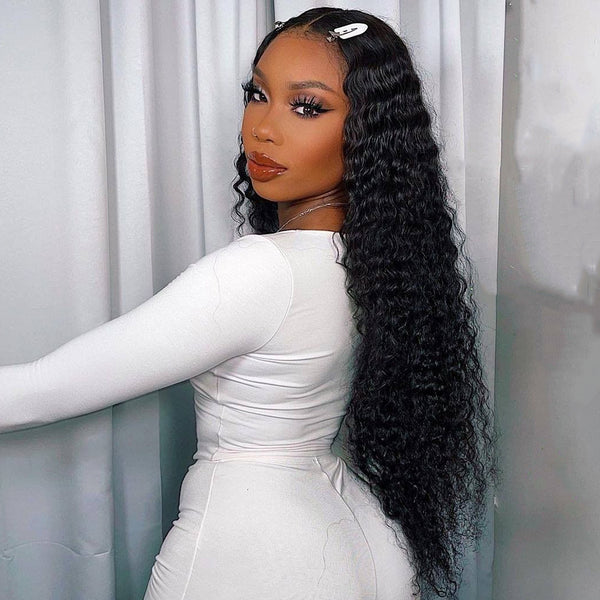 Angiequeen 13x1 T Part HD Lace Wig Curly Wave Virgin Hair Long Transparent Pre-plucked Wig