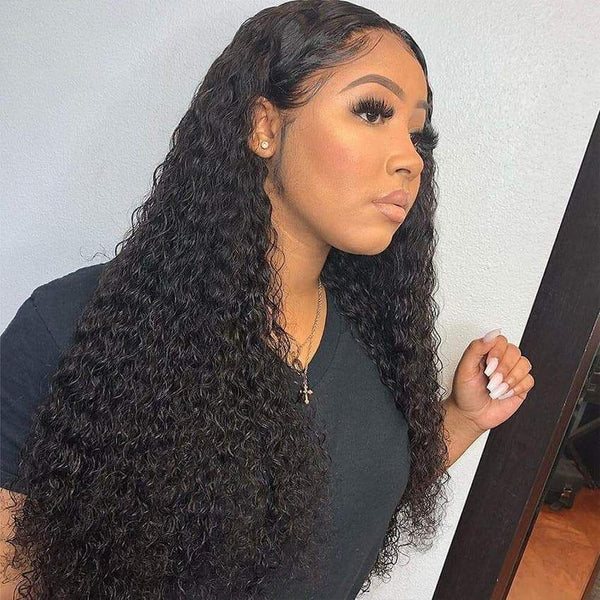 Angiequeen 13x1 T Part HD Lace Wig Curly Wave Virgin Hair Long Transparent Pre-plucked Wig