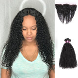 Angie Queen 3 Bundles with Frontal Malaysian Curly Virgin Human Hair Weave Bundles