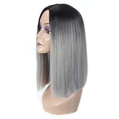 Angie Queen T1b/Grey Straight Middle Part Frontal Lace Short Cut Bob Wig