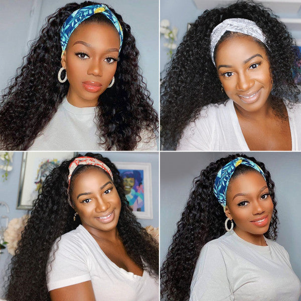 AngieQueen Deep Wave Human Hair Wig Glueless Wig Brazilian Virgin Hair Machine Made Headband Wig 180% Density