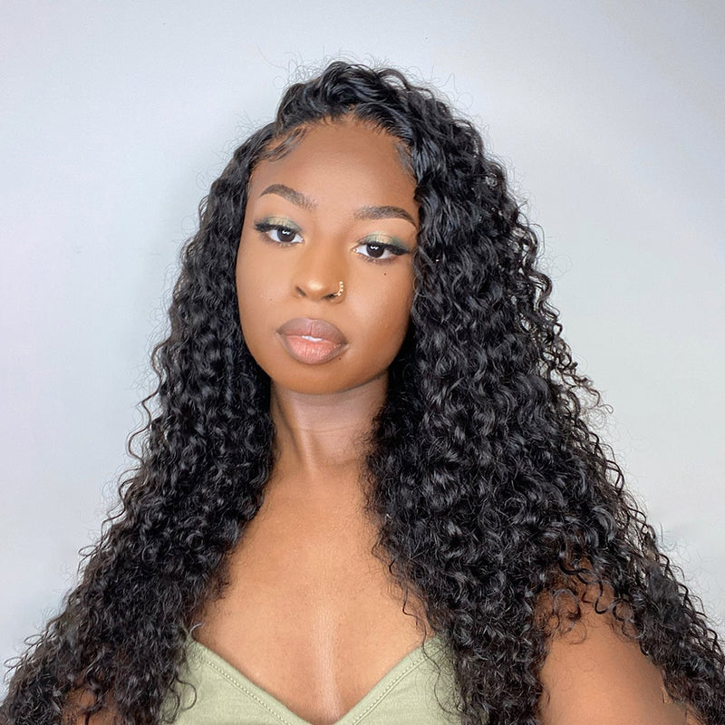 Angie Queen 4*4 Lace Closure Wigs Malaysian Deep Wave Human Hair Wigs 180% Density Pre-plucked