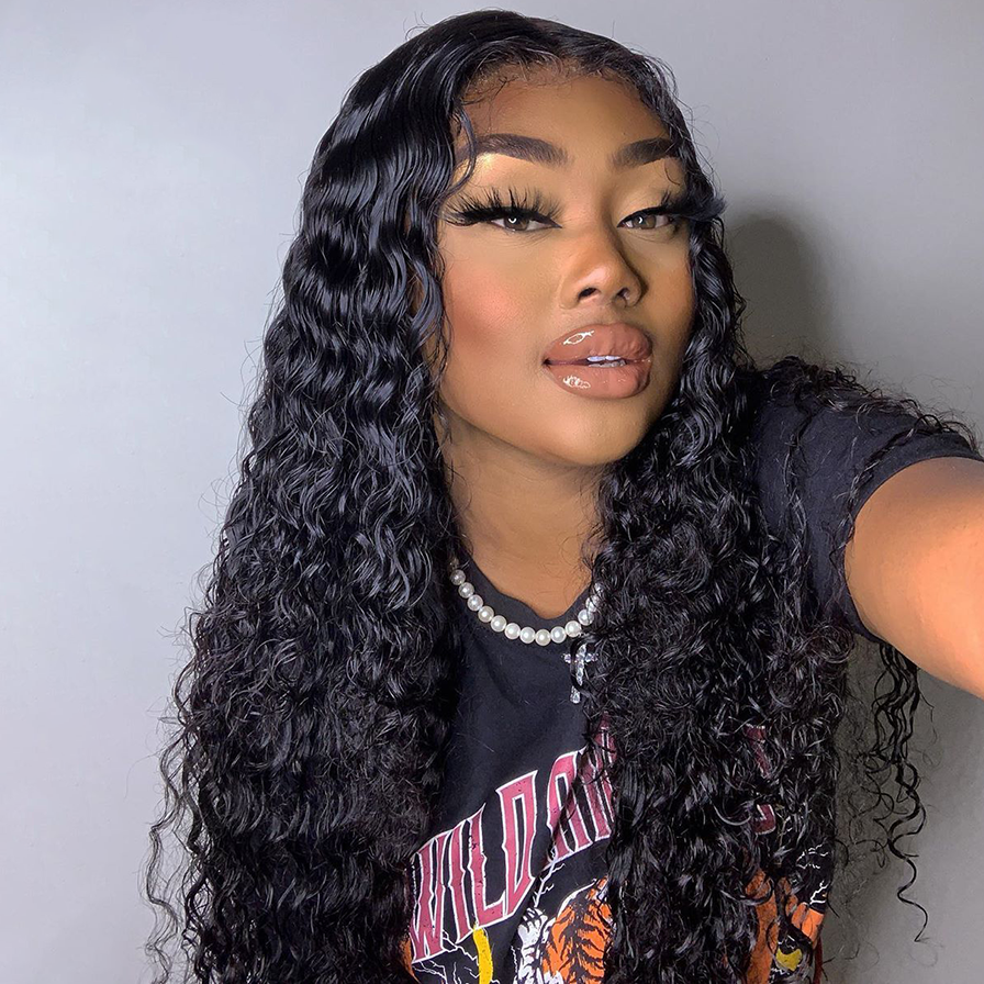 Angie Queen 13x4 Lace Front Wigs Indian Deep Wave Human Hair Wigs 180% Density Pre-plucked