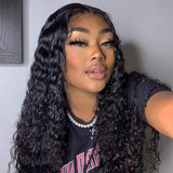 Angie Queen 4*4 Lace Closure Wigs Peruvian Deep Wave Human Hair Wigs 180% Density Pre-plucked